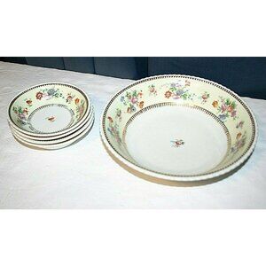 Koenigszelt Silesia Germany scalloped bowls set of 5 flower gold trim dish 5"